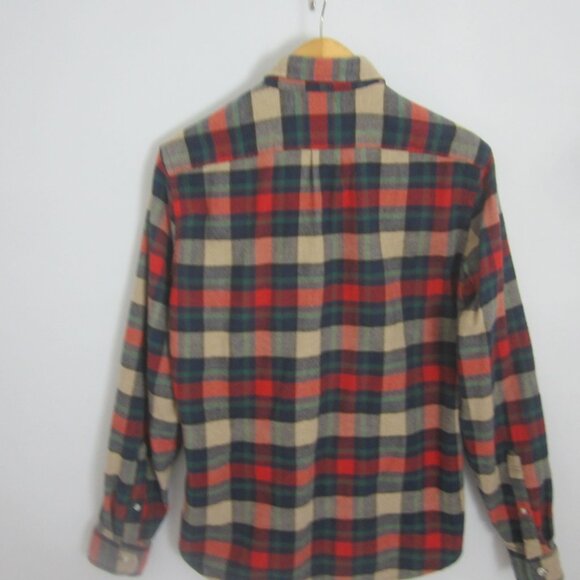 Wallace & Barnes Mens Medium Red Green Plaid Button Front Wool Blend Shirt M - Picture 9 of 9